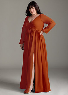 Azazie Teton Maternity Bridesmaid Dresses A-Line Long Sleeve Chiffon Floor-Length Dress image11