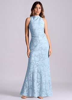 Azazie Evadne Jurken voor bruidsmeisjes Jurk van Bloemen Burn-out met Kolom Geplooid Hemelsblauw image1