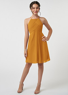 Azazie Ginny Junior A-Linie Plissee Chiffon Kleid Butterscotch image1