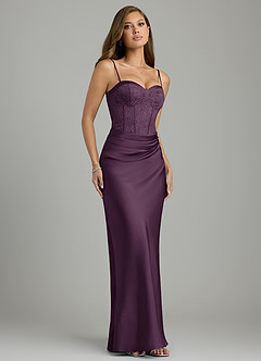 Azazie Allison Bridesmaid Dresses Plum Mermaid Corset Stretch Satin Dress image4