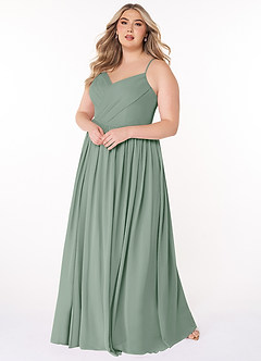 Azazie Cora Vestidos de damas de honor Vestido de Salvia Plateada de Gasa de Línea A con Plisado image8