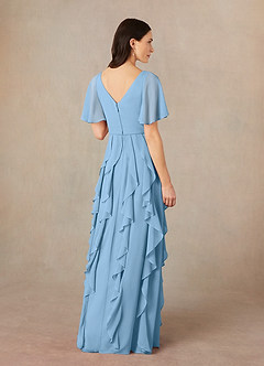 Azazie Watson Final Sale Steel Blue A-Line V-Neck Chiffon Dress image4