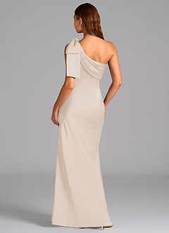 Azazie Yuanna Bridesmaid Dresses White Alabaster Mermaid One Shoulder Stretch Satin Dress image2