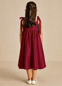 Azazie Chelsie Flower Girl Dresses Burgundy A-Line Bow Matte Satin Dress image2