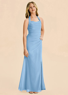 Azazie Destiny Junior Powder Blue Sheath Ruched Chiffon Dress image5