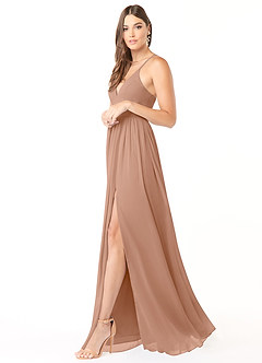 Azazie Aaida Bridesmaid Dresses Champagne Rose A-Line Corset Chiffon Dress image4