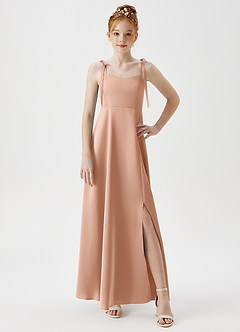 Azazie Rosey Junior Robe Trapèze en Satin extensible Encolure en Forme de Cœur Or Rose image5