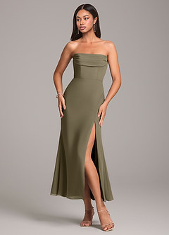 Azazie Saige Abiti da Damigella Abito Convertibile Tubino in Chiffon a Spalla Scoperta Willow Green image6