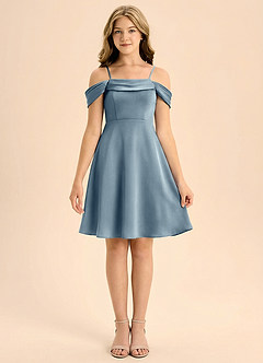 Azazie Anselie Junior Linia A Pofałdowany Satyna elastyczna Mini Młodsza druhna Sukienka image3