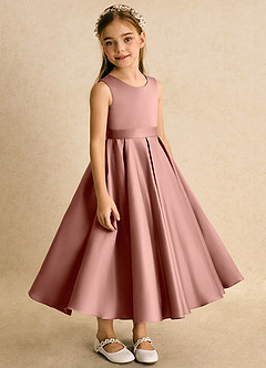 Azazie Junebuj vestidos de niña de las flores Vestido de Rosa De Cedro de Satin Mate de Princesa con Plisado image5