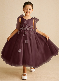 Azazie Minia Flower Girl Dresses Sangria A-Line Bow Matte Satin Dress image1