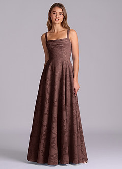 Azazie Shaude Bridesmaid Dresses Espresso A-Line Pleated Floral Burnout Dress image6