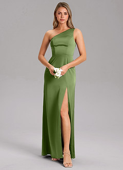 Azazie Feby Brautjungfernkleider A-Linie One-Shoulder Stretch-Satin Kleid Wacholder image1