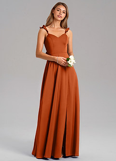 Azazie Everett Brautjungfernkleider A-Linie Stretch-Satin Kleid Gebranntes Orange image1
