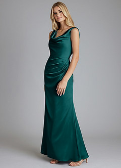Azazie Tallie Bridesmaid Dresses Peacock Mermaid Pleated Stretch Satin Dress image2