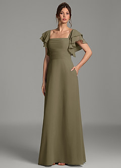 Azazie Dacia Bridesmaid Dresses Willow Green A-Line Ruched Chiffon Dress image6