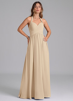 Azazie Darlyn Essayer des robes à la maison Robe Trapèze en Mousseline de soie Encolure en Forme de Cœur Bleu Poussiéreux image4