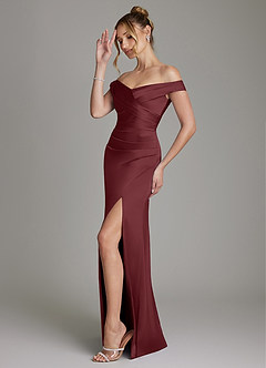 Azazie Teyana Vestidos de damas de honor Vestido de Cabernet de Satén Elástico de Corte Recto con Vestidos sin tirantes image5