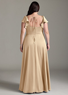Azazie Bondi Bridesmaid Dresses Champagne A-Line Bow Stretch Satin Dress image8