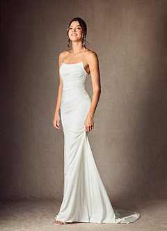 Azazie Elyse Wedding Dresses Diamond White Mermaid Strapless Crepe Back Satin Dress image4