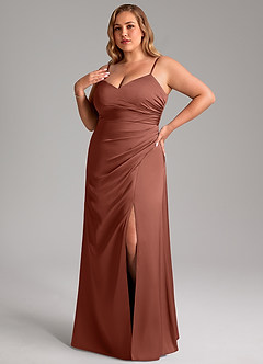 Azazie Azuree Bridesmaid Dresses Auburn A-Line Pleated Stretch Satin Dress image9