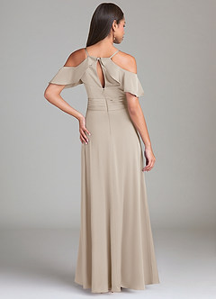 Azazie Dakota Bridesmaid Dresses Frost A-Line Off the Shoulder Stretch Satin Dress image2