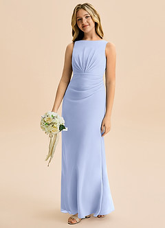 Azazie Floris Junior Robe Trapèze en Mousseline de soie Plissée Eis image1