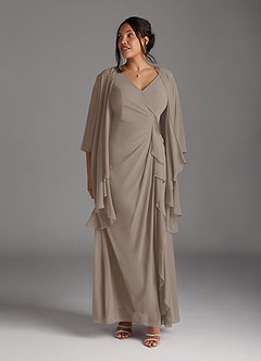 Azazie Manuella Mother of the Bride Dresses Taupe A-Line V-Neck Pleated Chiffon Dress image12