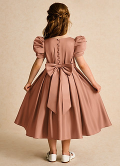 Azazie Miriam Flower Girl Dresses Bronzer Ball-Gown Pleated Matte Satin Dress image1