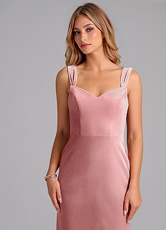 Azazie Denice Bridesmaid Dresses Dusty Rose Sheath Pleated Velvet Dress image6