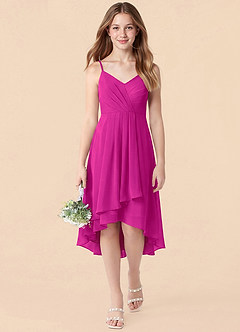 Azazie Mariam Junior Robe Trapèze en Mousseline de soie Plissée Fuchsia image1