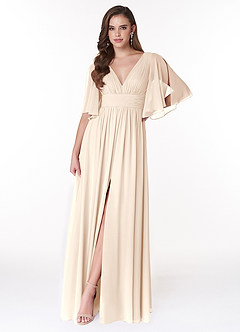 Azazie Temeka Bridesmaid Dresses White Alabaster A-Line Ruched Chiffon Dress image1
