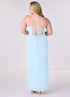Barbie ♥ Azazie Robes de demoiselle d'honneur Robe Fourreau en Mousseline de soie Corset Bleu Ciel image7