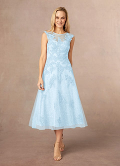 Azazie Flynn Mother of the Bride Dresses Sky Blue A-Line Boatneck Lace Tulle Dress image1