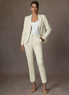 front Victoria Marfim Terno de calça comprida em tecido refinado