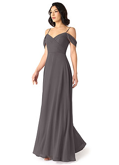 Azazie Tancie Bridesmaid Dresses Steel Grey A-Line Off the Shoulder Chiffon Convertible Dress image3