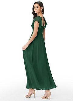 Azazie Bondi Brautjungfernkleider A-Linie Gestreift Chiffon Kleid Dunkelgrün image4