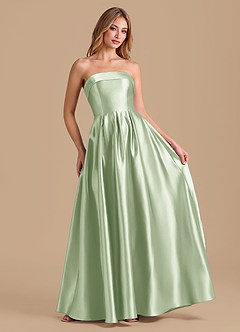 Azazie Lucienne Bridesmaid Dresses Dusty Sage A-Line Pleated Metallic Satin Dress image3