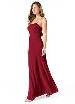 Azazie Rae Bridesmaid Dresses Burgundy A-Line Bow Mesh Dress image4
