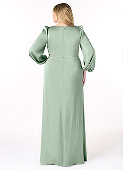 Azazie Mel Bridesmaid Dresses Agave Sheath Long Sleeve Stretch Satin Dress image8