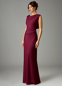 Azazie Kieryn Bridesmaid Dresses Burgundy Mermaid Pleated Stretch Satin Dress image5
