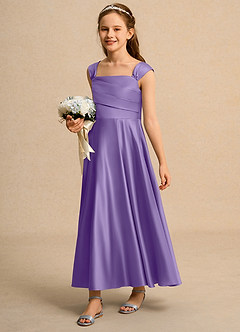 Azazie Bundle Girls Formal Flower Girl Dresses Tahiti A-Line Pleated Matte Satin Dress image5