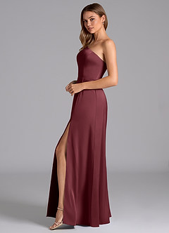 Azazie Trina Final Sale Merlot A-Line One Shoulder Stretch Satin Dress image5