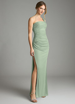 Azazie Tati Final Sale Dusty Sage Sheath Off the Shoulder Mesh Dress image3