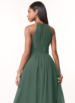 Azazie Bonnie Bridesmaid Dresses Sea Moss A-Line Keyhole Ruched Chiffon Dress image4