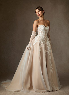 Azazie Sonnet Wedding Dresses Diamond White Champagne Ball-Gown Strapless Lace Dress image6