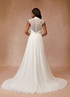 Azazie Cersei At-home Try On Dresses Diamond White A-Line Pleated Chiffon Dress image2