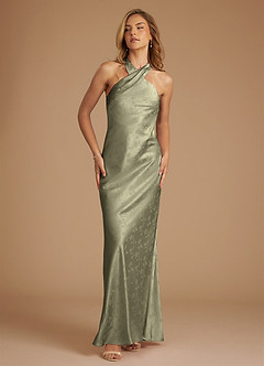 Azazie Doretta Bridesmaid Dresses Olive Floral Jacquard Mermaid Pleated Floral Jacquard Dress image1