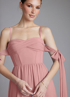 Azazie Ayanna Bridesmaid Dresses Dusty Rose A-Line Off the Shoulder Chiffon Dress image3