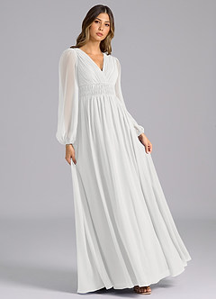 Azazie Palerma Šaty pre družičky A-Line Dlhý rukáv Šifón Dĺžka podlahy Šaty image4